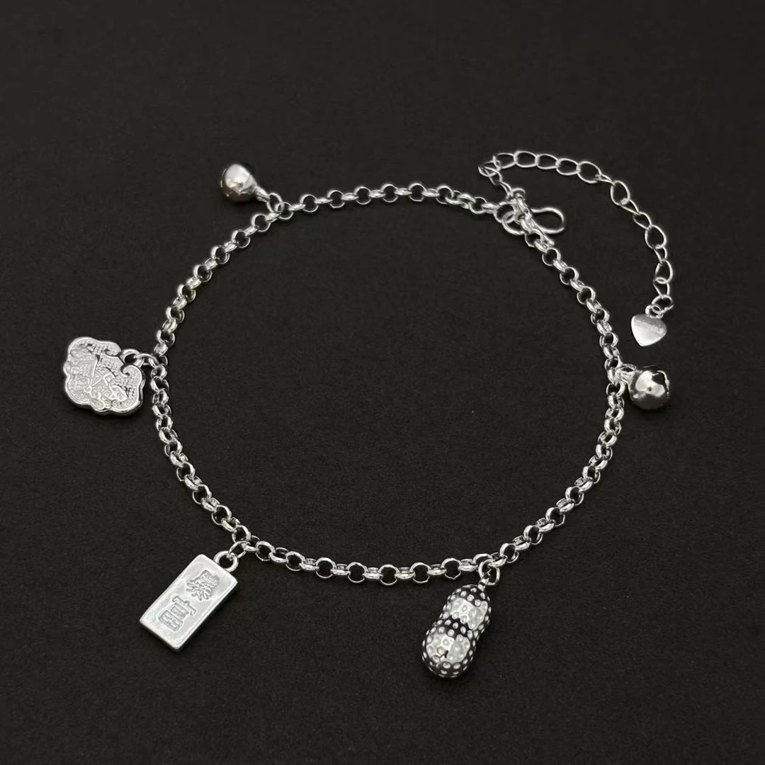 足银脚链 多宝花生脚链  中式轻奢时尚百搭YS113