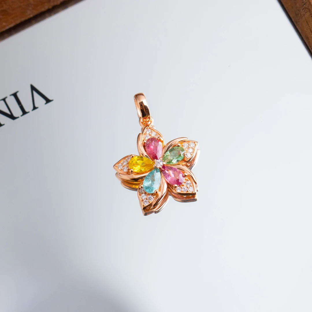 碧玺五角星S925吊坠不含链