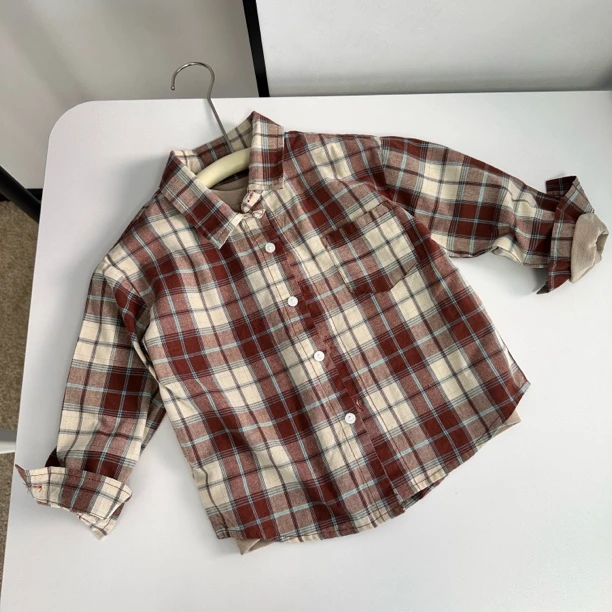 男女童衬衣中小童韩版春款长袖格子衬衫精品衬衣