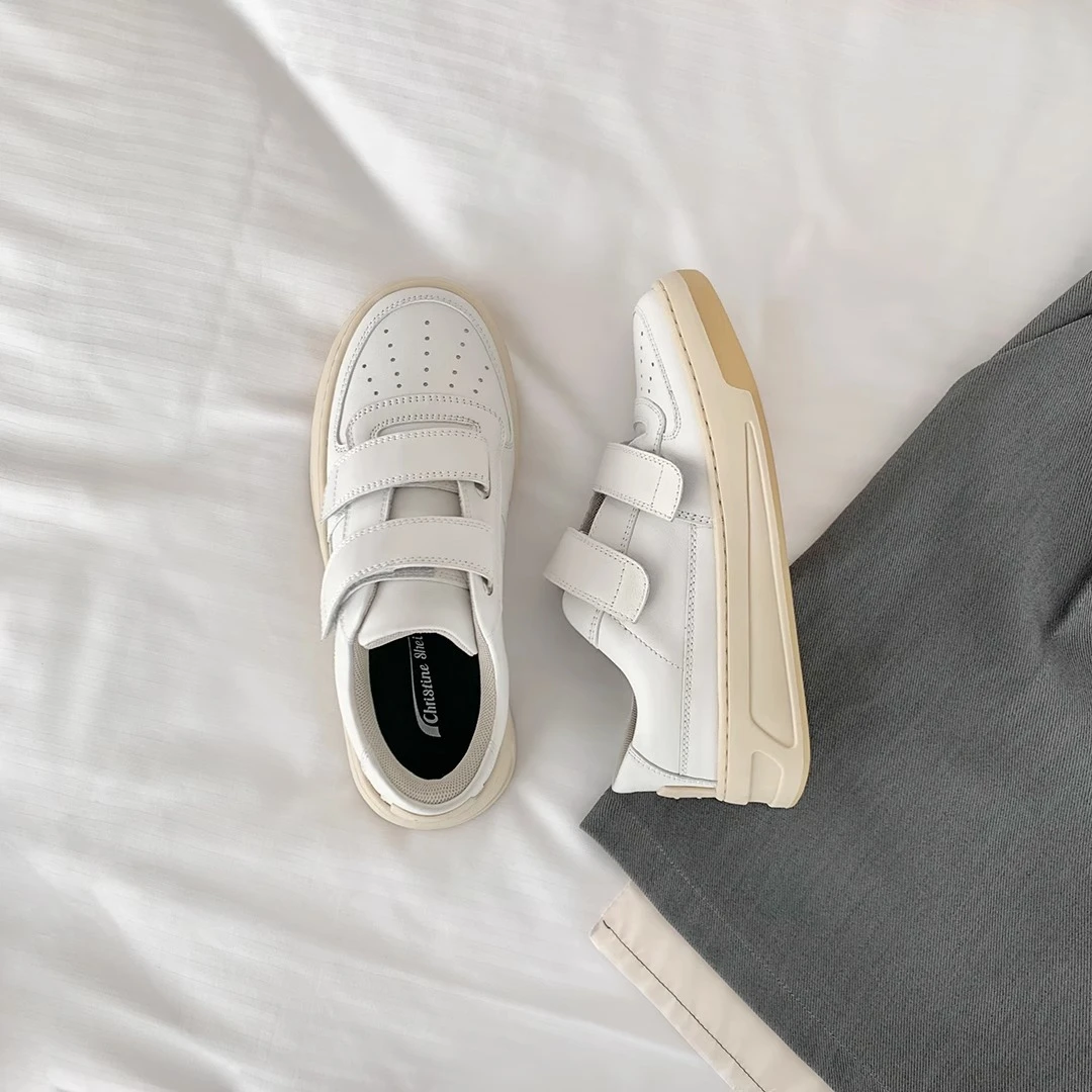 爆款网红同款升级版来袭~魔术贴厚底增高休闲运动小白鞋女板鞋