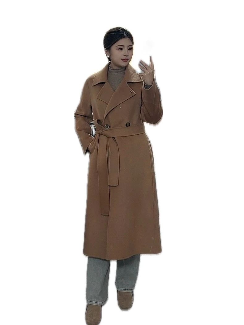 元汇2419长款大衣女宽松气质大牌高级感100毛呢外套