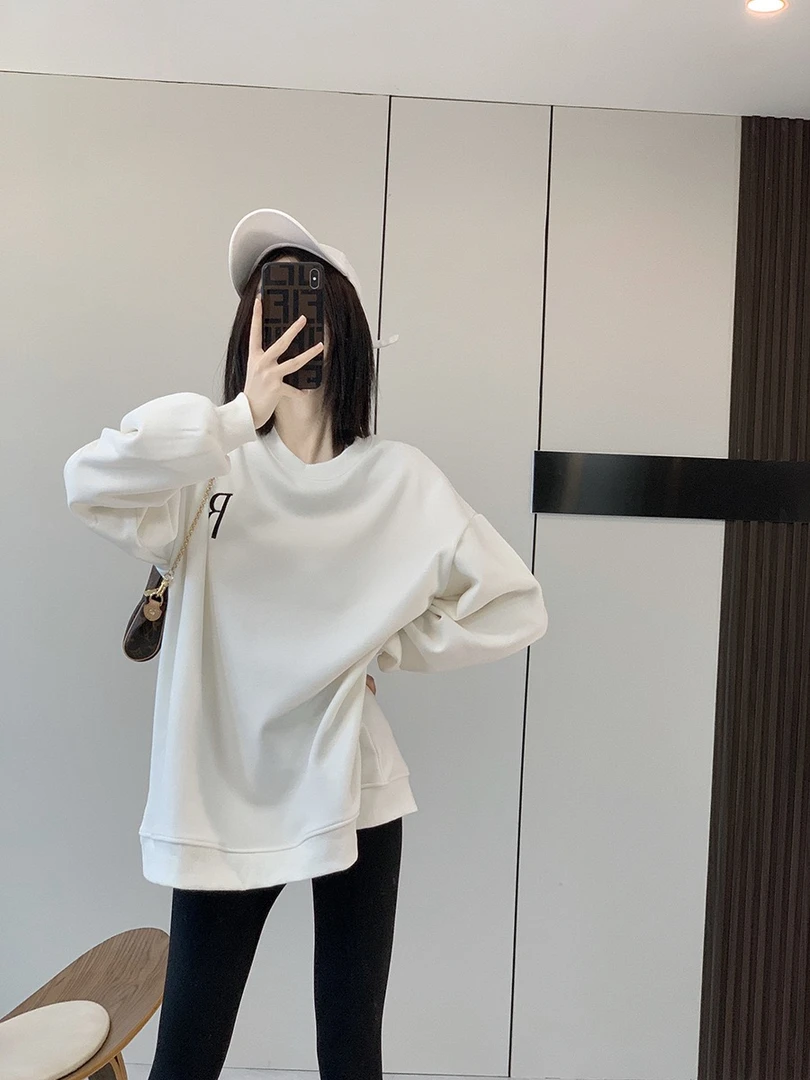 欧货洋气白色卫衣女春秋冬加绒加厚韩版宽松显瘦百搭打底衫上衣潮