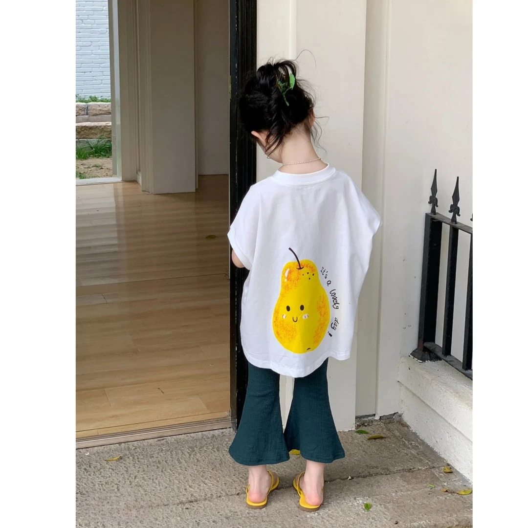 夏季新款韩系ins套装可爱卡通印花短袖女童宽松T恤宝宝九分喇叭裤