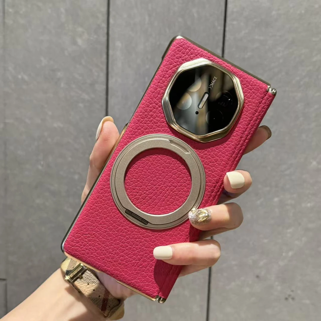 适用于华为MateX5折叠屏手机壳x6双中轴墨西哥粉色真皮支架保护套