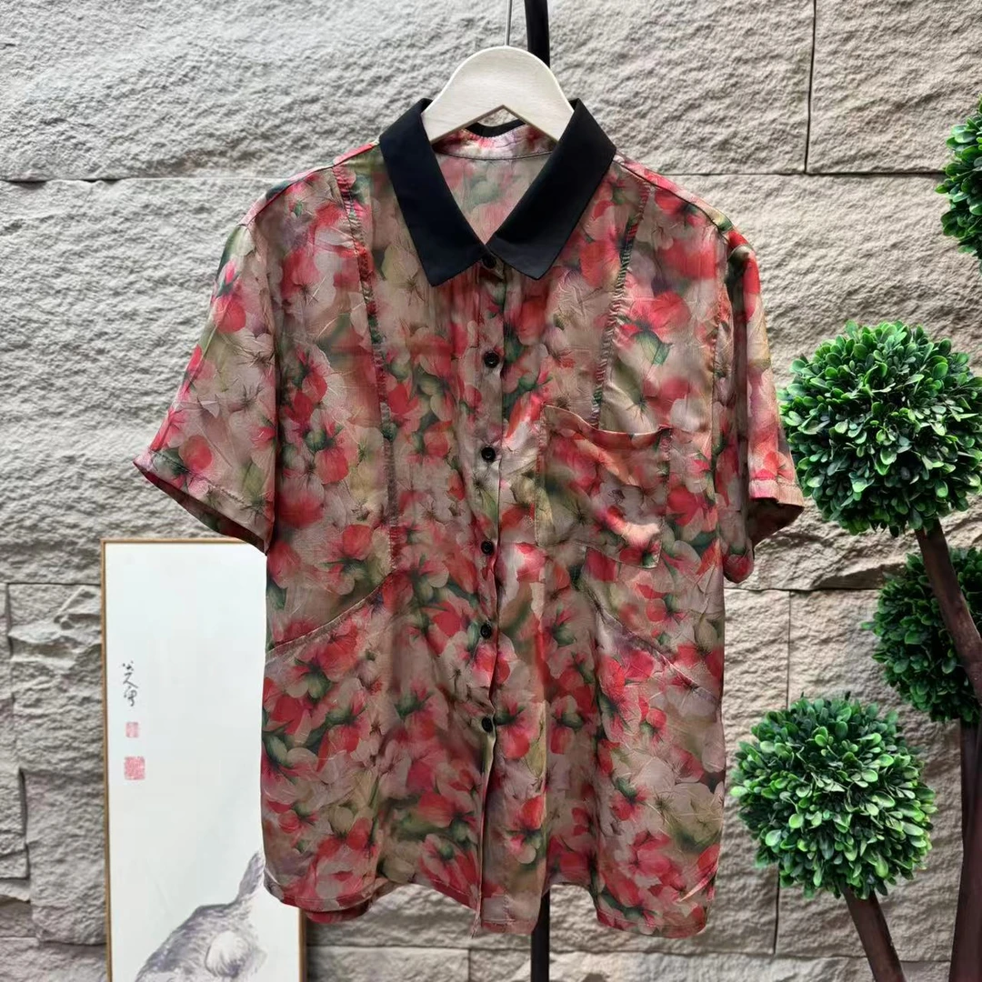 9632新款夏季优雅减龄气质碎花衬衫QZ