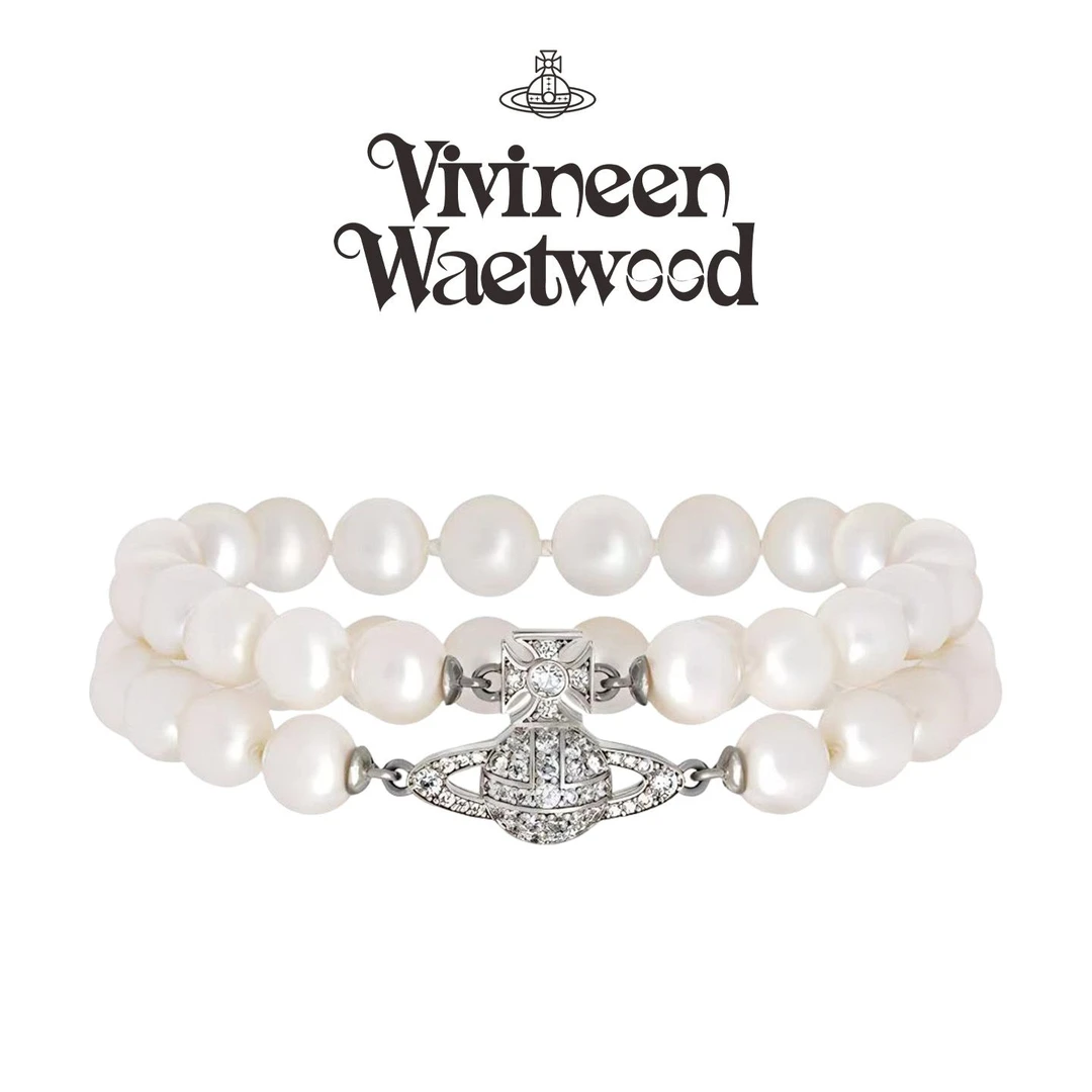 Vivireer Waetwssd 正品 CHOKER链 土星双层叠戴珍珠手链