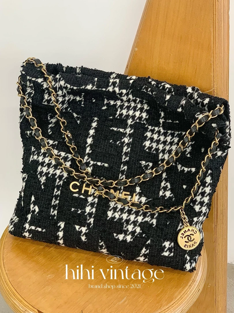 99新 Chanel/香奈儿 Chanel 24A 黑白毛呢22bag 小号 芯片款 二店