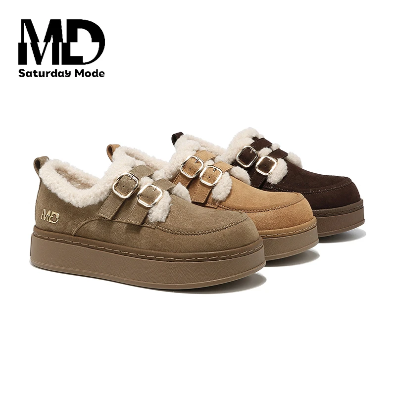 SATURDAYMODE【小甜心】法式博肯鞋女冬季新款时尚保暖乐福棉鞋/魏