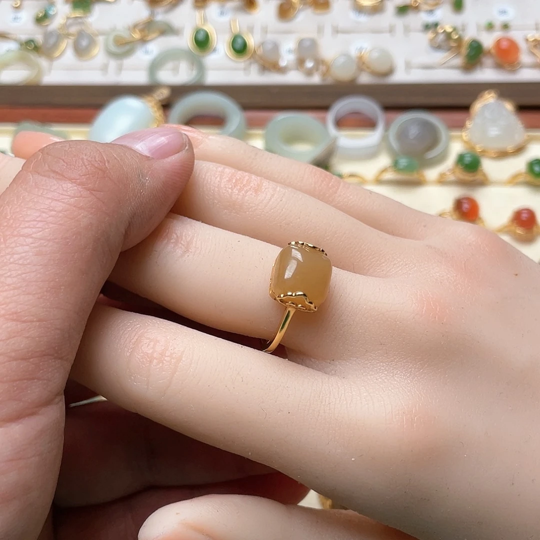 和田玉戒指银S925镶嵌