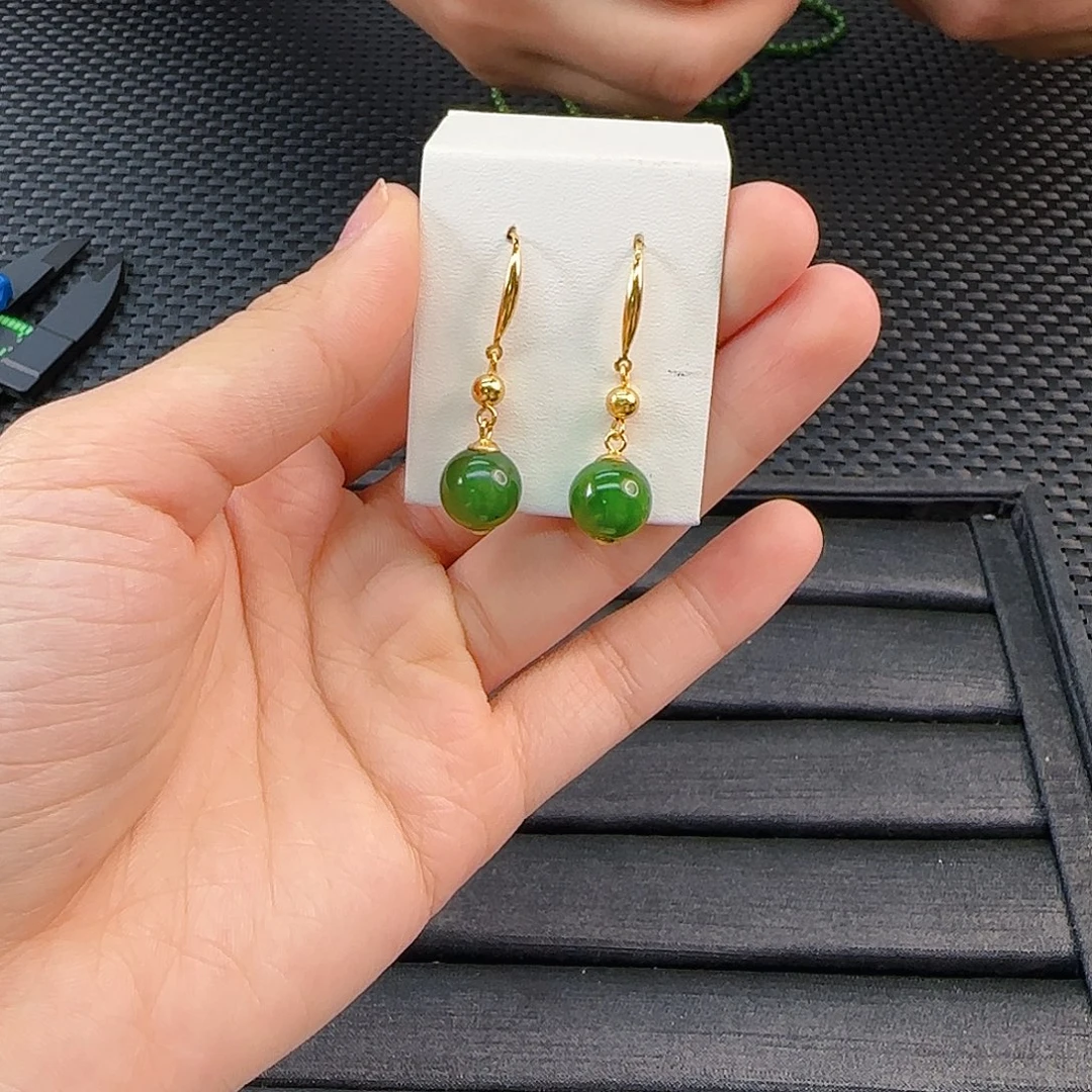 和田玉银S925镶嵌耳饰单珠耳饰