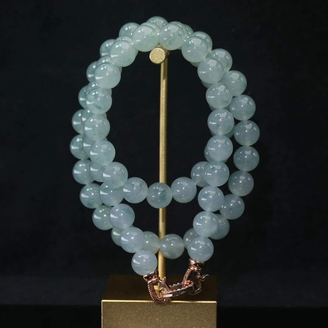 27天然缅甸翡翠A货蓝底飘花珠链/700323/上海嘉禾拍卖