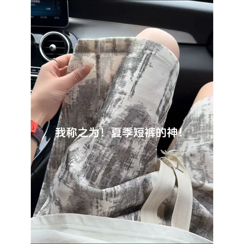 白色扎染脏脏短裤男款夏季薄款直筒宽松裤子垂感五分休闲运动中裤