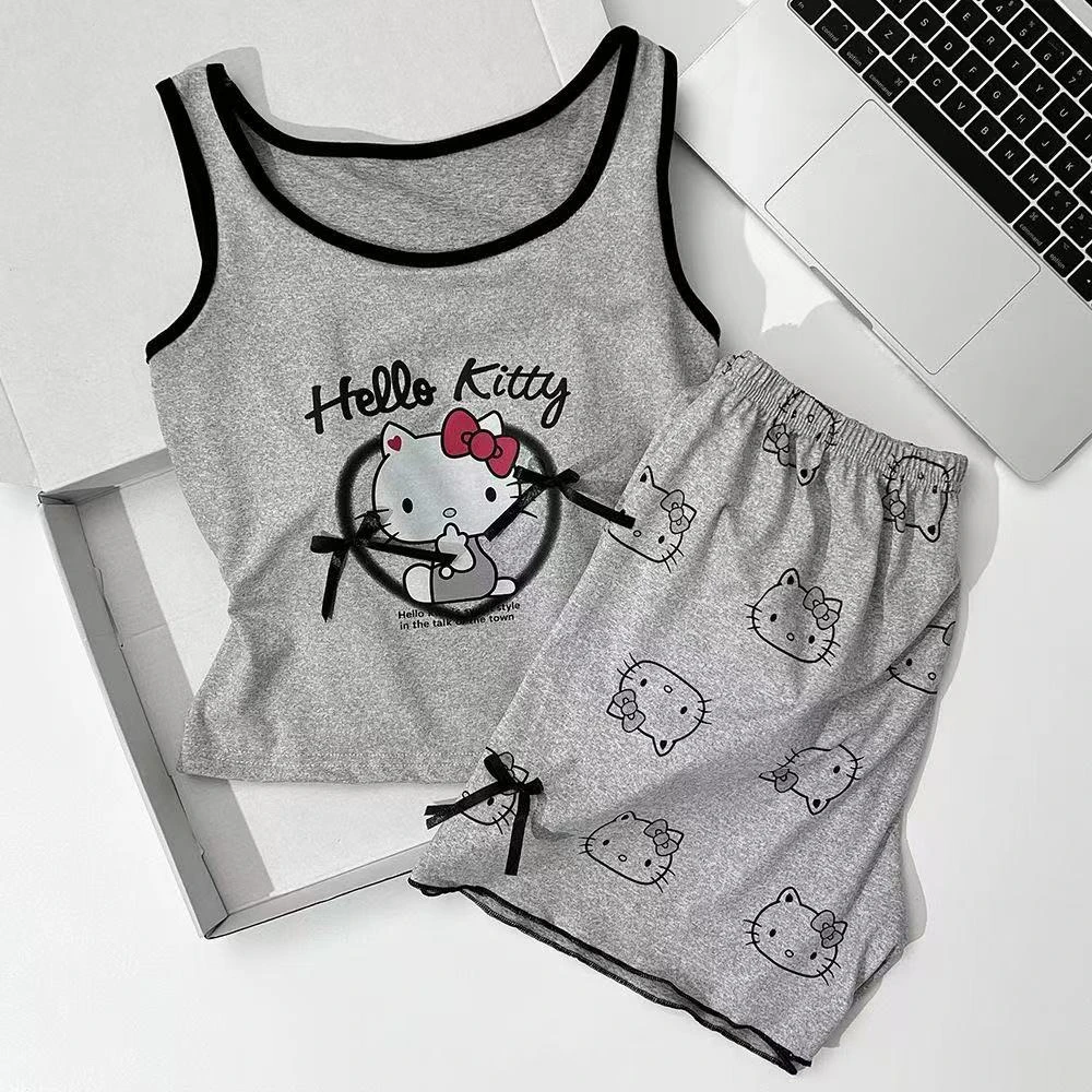 睡衣女带胸垫一体式两件套吊带无袖背心纯欲风夏季爆款小猫家居服