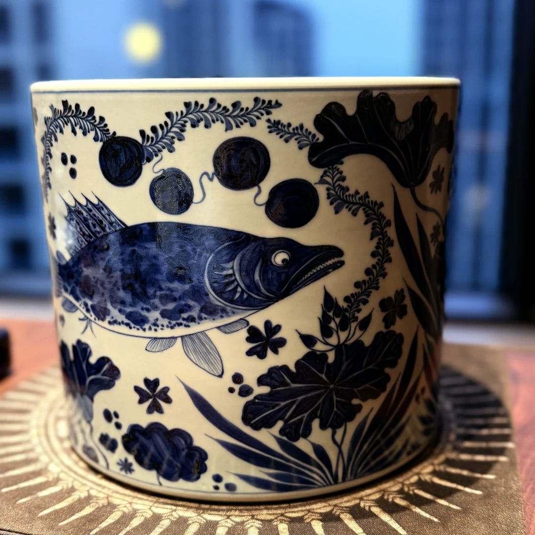 幽蓝溪堂青花鱼藻大笔海