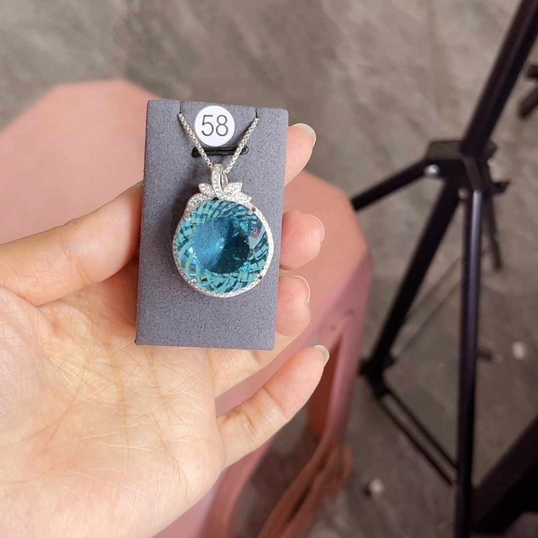 银S925镶嵌颈饰海蓝宝石58