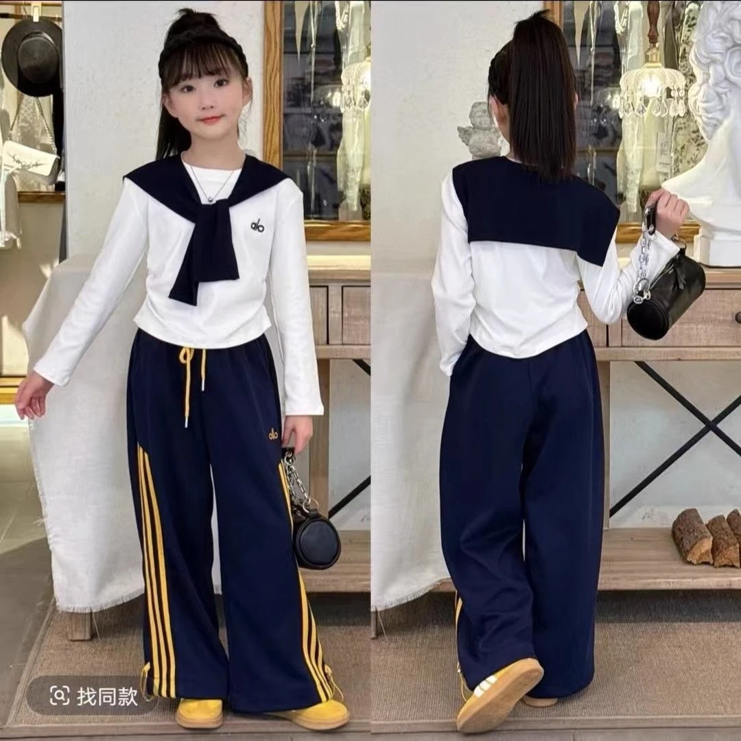 女童春装套装2025新款儿童洋气时髦春秋款两件套运动百搭阔腿裤