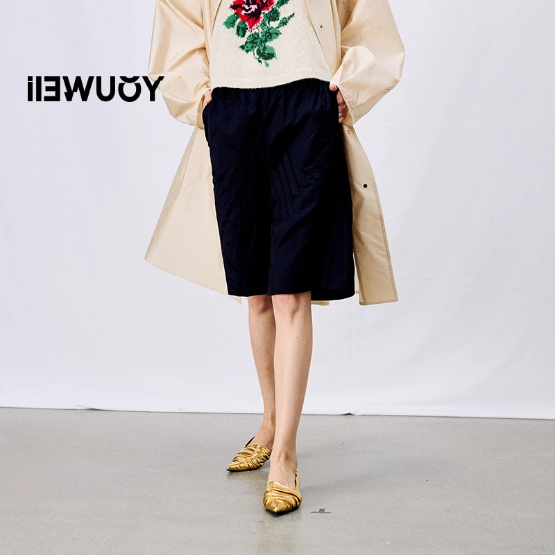 有尾YOUWEI褶皱提花中裤Y5325102宽松女士百搭女装中长款时尚