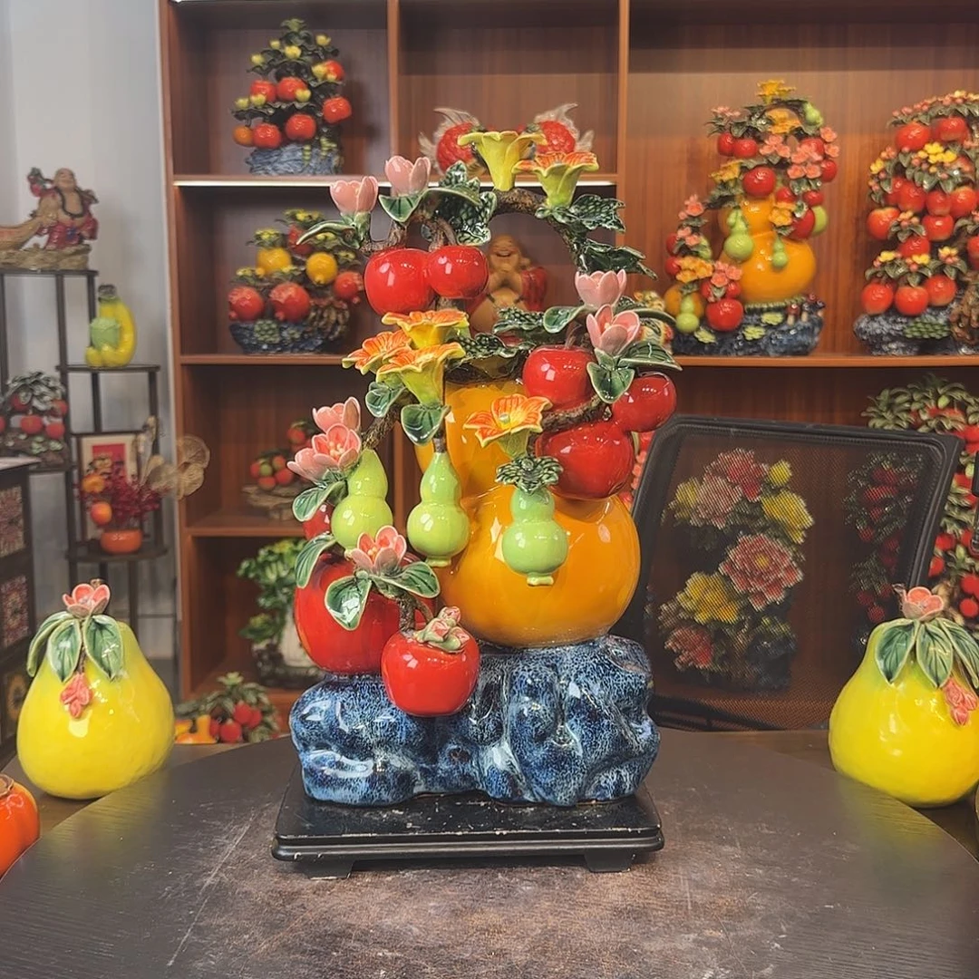 美***您陶瓷陶瓷葫芦苹果摆件摆件