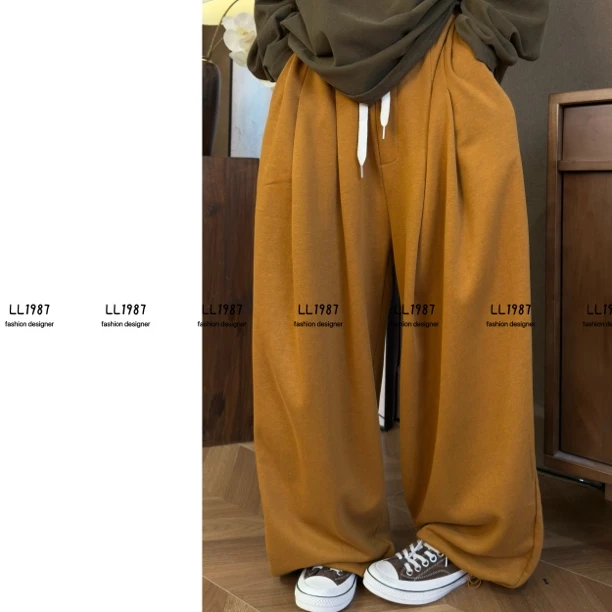 HY罗罗【褶皱设计】秋季棉料显瘦休闲裤阔腿卫裤脚口抽绳设计感时尚