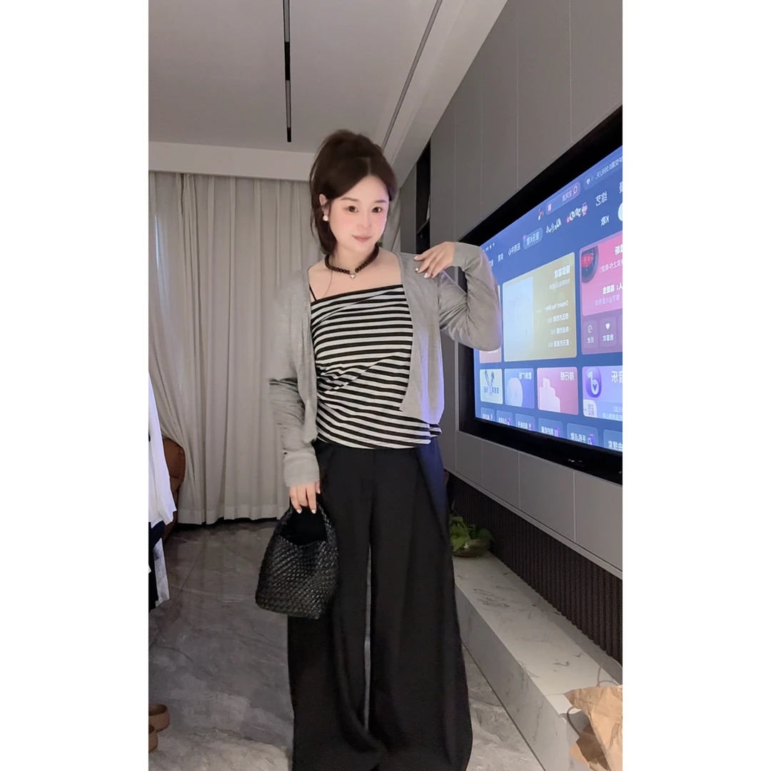 「小吴家」早秋女2025新款韩系穿搭开衫外套➕阔腿裤显瘦三件套