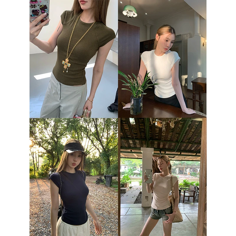 番茄妹妹Tomatosister2.0版本多色百搭修身弹力简约正肩短袖T恤女