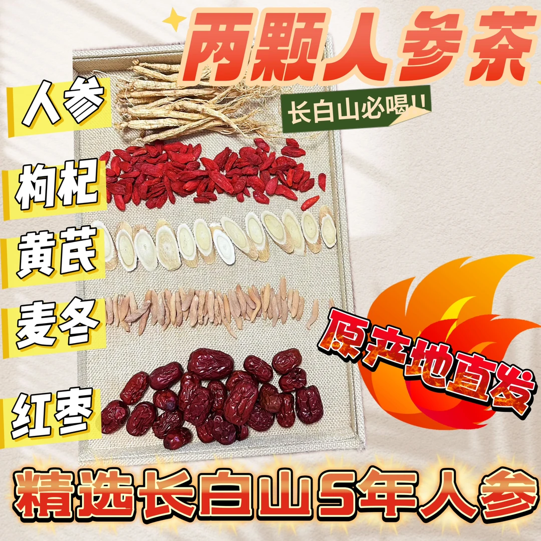 两颗人参茶人参黄芪麦冬枸杞大枣水