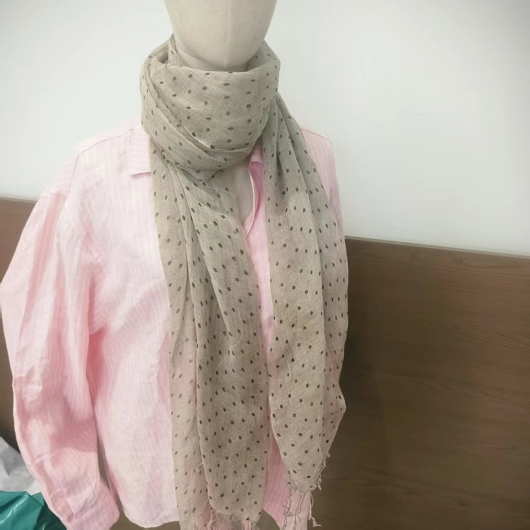 C048  50支亚麻手工波点流苏围巾180×60cm