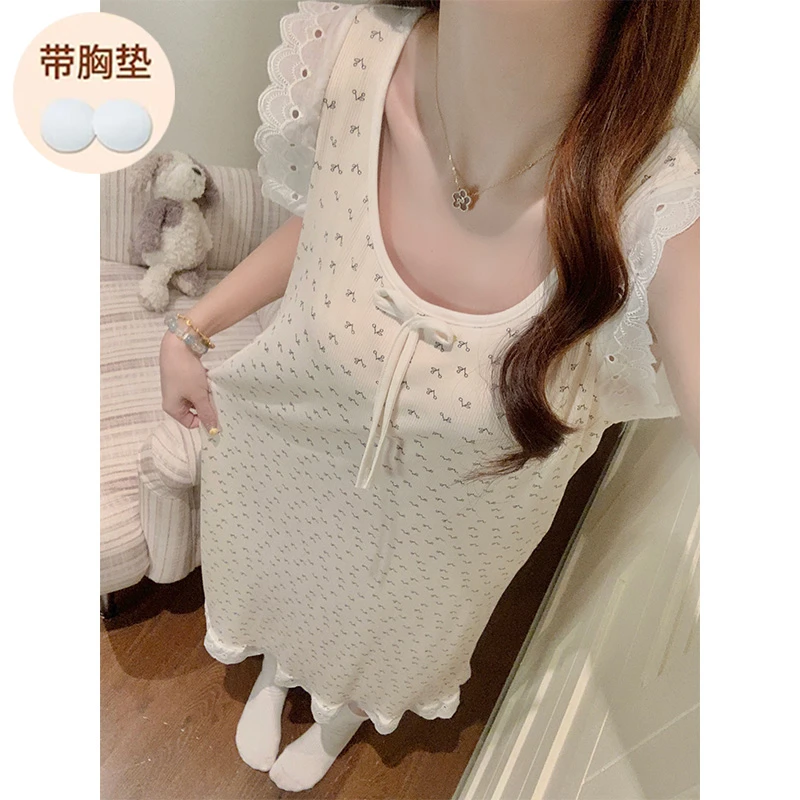 睡裙女夏季莫代尔无袖吊带背心2025新款带胸垫简约条纹睡衣家居服