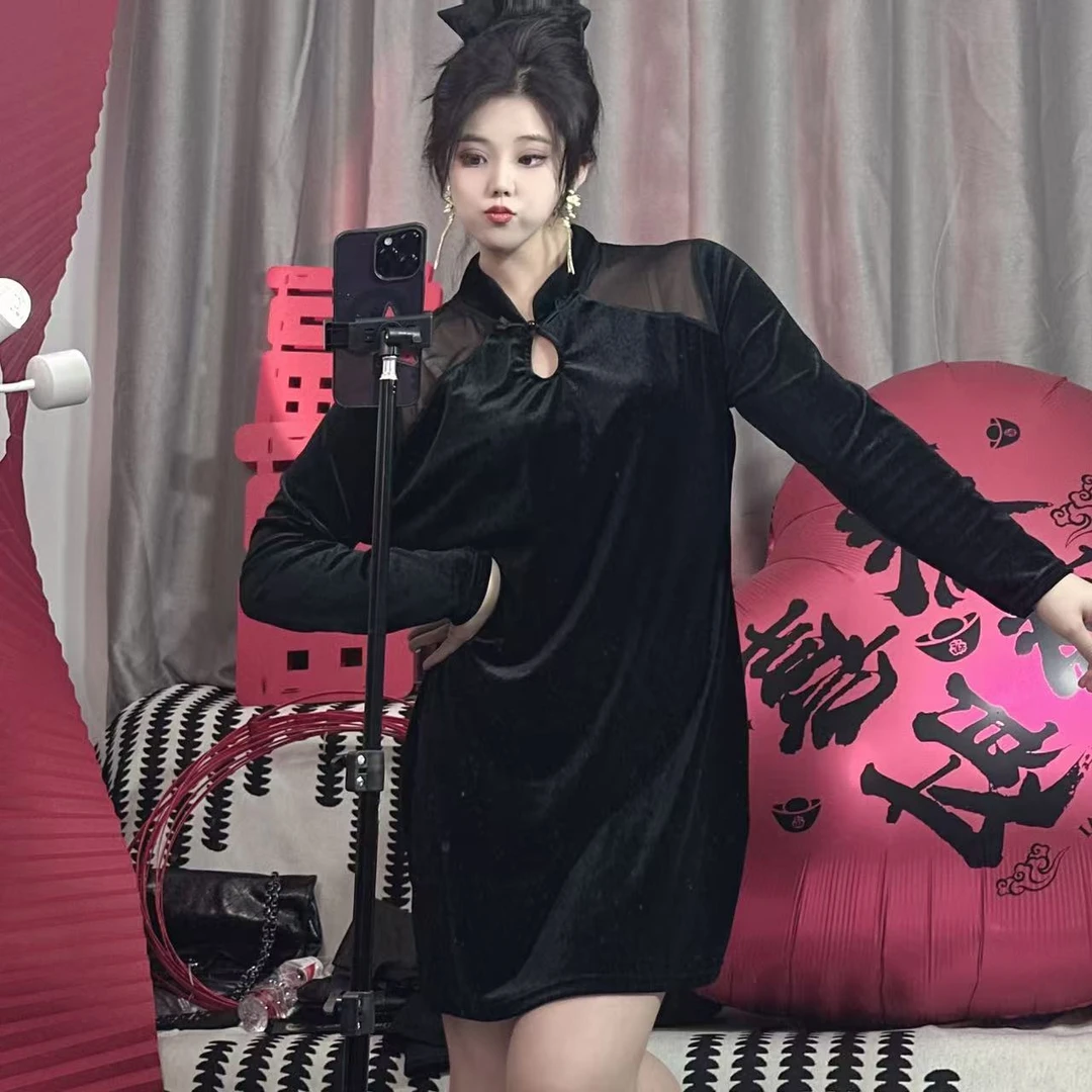 羞羞大码【巴黎夜色】显瘦气质网红时尚收腰修身连衣裙3383