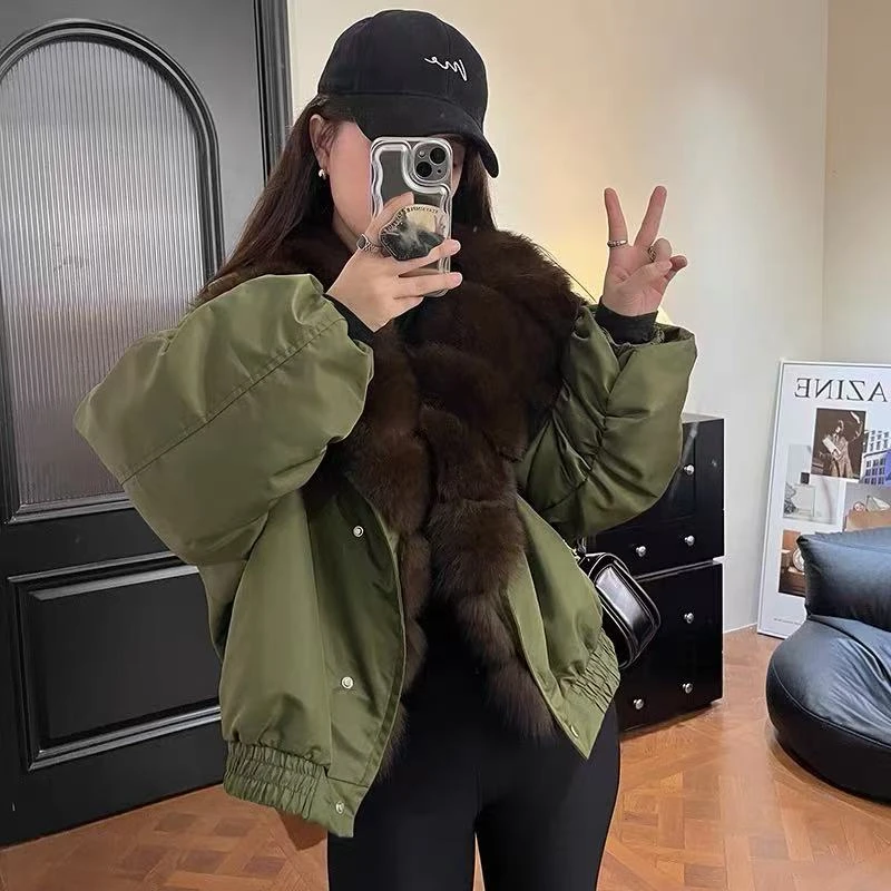 短款韩版短外套女装收口袖大衣加绒大毛领女加厚冬季宽松型