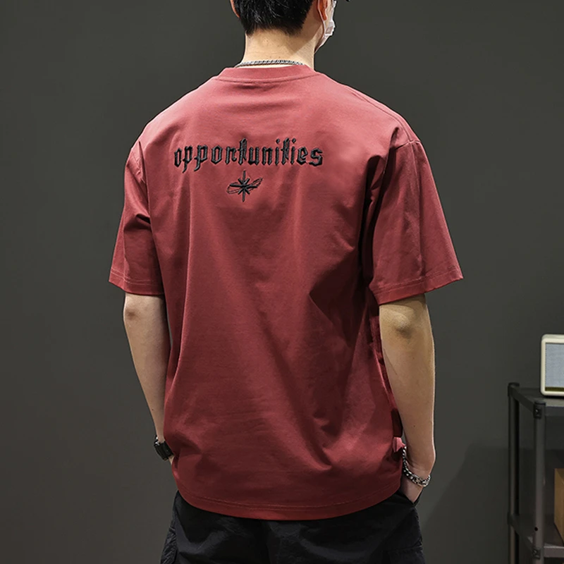 美式男士t恤短袖潮牌夏季高级感0缩力重磅刺绣男半袖男装背心ins