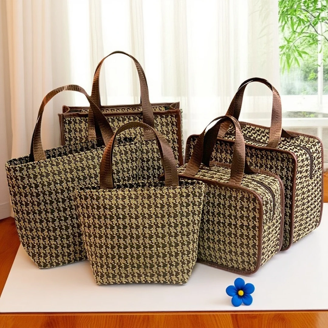 简约千鸟格手提女包帆布时尚洋气手拎妈咪包大容量化妆品包收纳袋