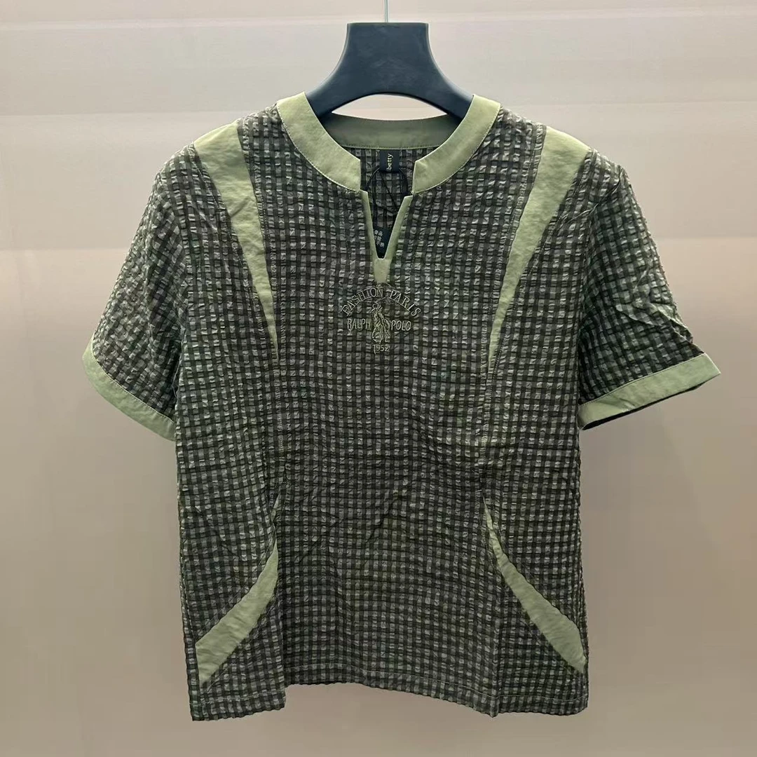 【伊伊专属】L593夏宴印花刺绣时尚白色衬衫短袖字母男士T恤