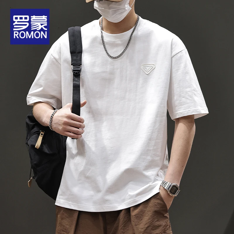 罗蒙男士夏季休闲短袖t恤百搭圆领半袖男款2025新款潮流ins体恤男