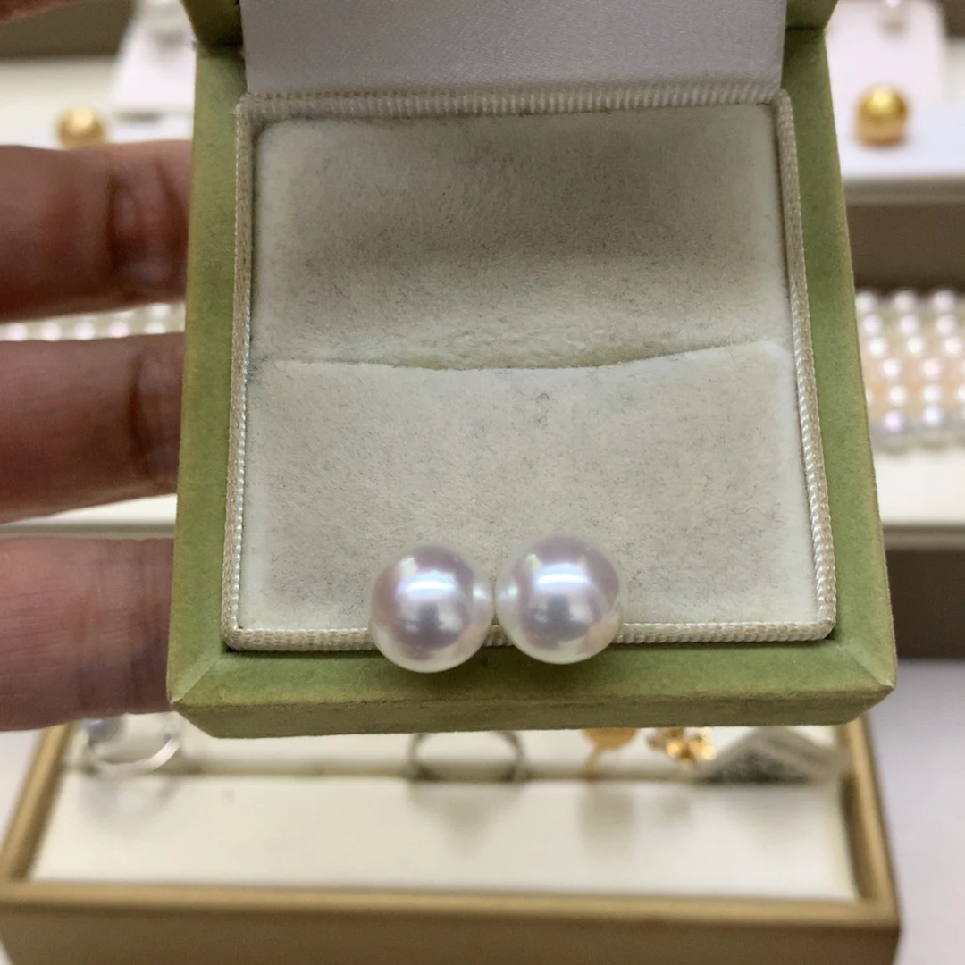 耳饰银S925镶嵌海水珍珠10-11澳白素钉