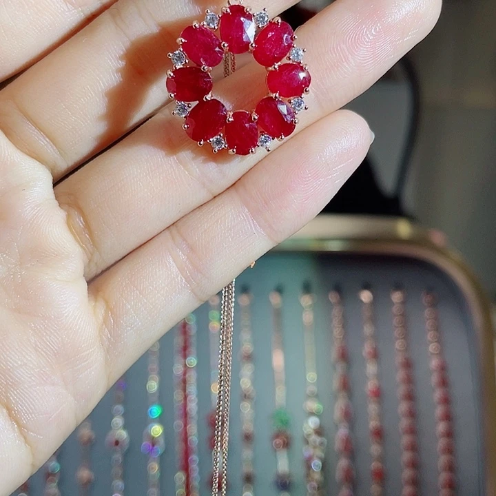 红宝石银S925镶嵌吊坠