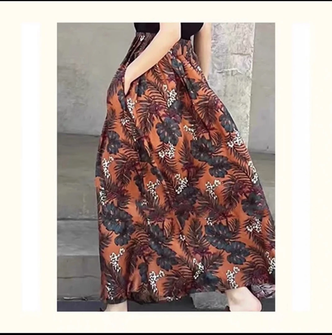 风华珏（上上签）yc复古印花大摆两侧口袋轻奢中长款显瘦半身裙