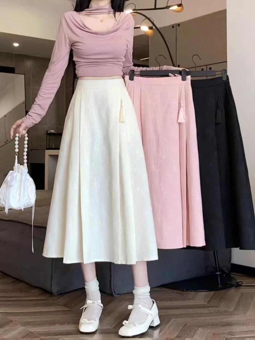 【辰月专属】2025新中式半身裙春季女后松紧高腰显瘦国风提花马面裙