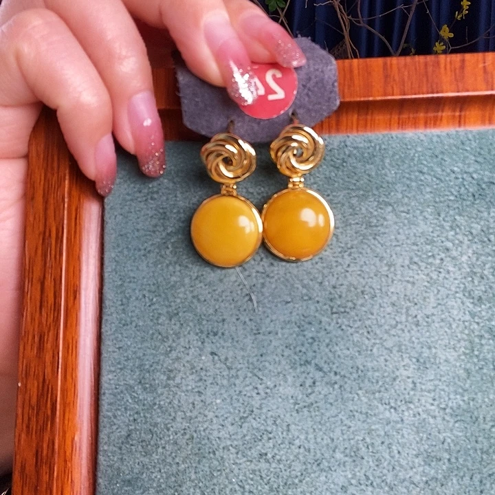 蜜蜡银S925镶嵌耳饰耳坠