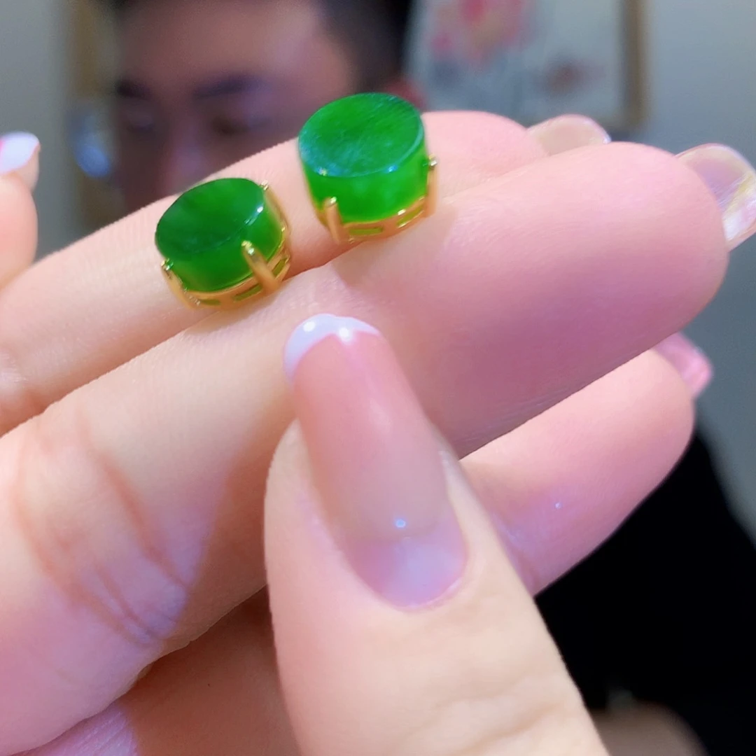 和田玉（碧玉）耳饰银S925镀金镶嵌