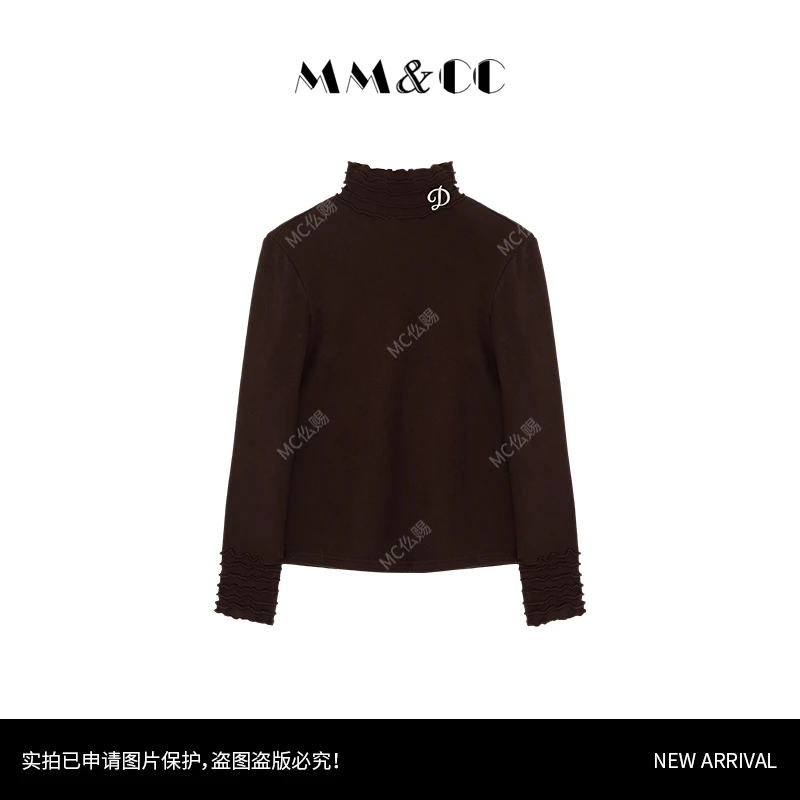 【舒柔】百搭基础款荷叶领保暖打底衫高领纯色磨毛上衣多色G9290