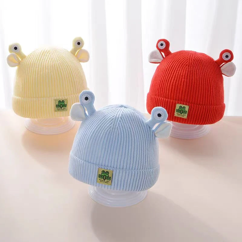 婴儿帽子秋冬季0—6个月新生儿针织套头帽男女宝宝可爱超萌毛线帽