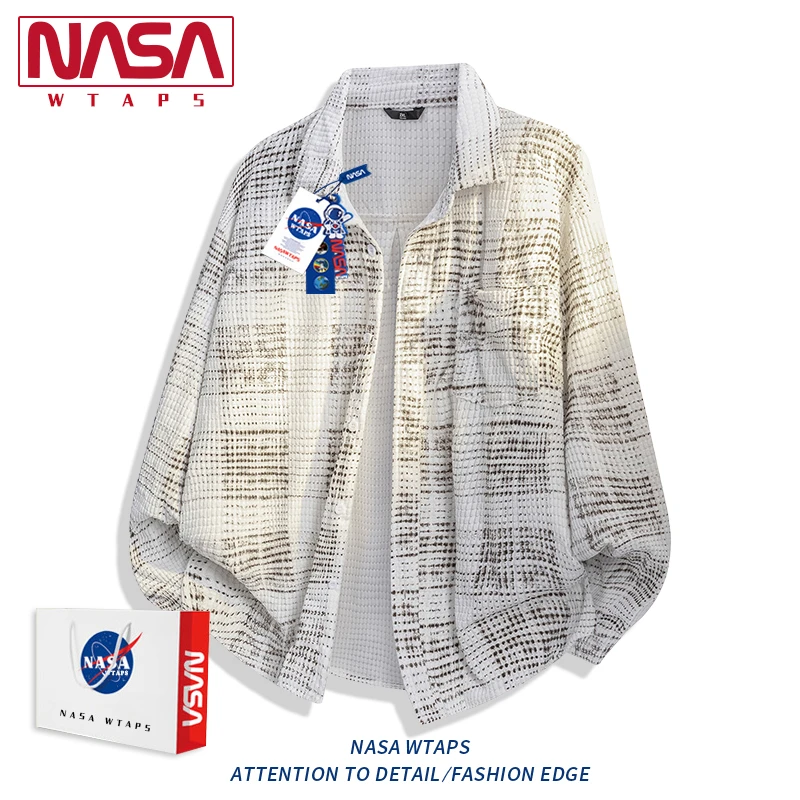 NASA WTAP小香风翻领外套男士高级感春秋季格子提花翻领长袖夹克