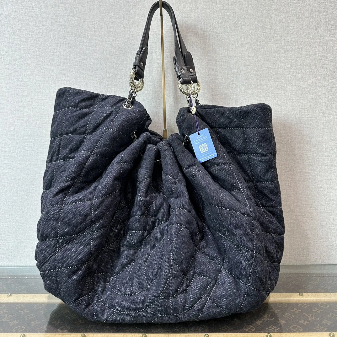 95新 Chanel/香奈儿 牛仔银扣手提单肩机场包 02031