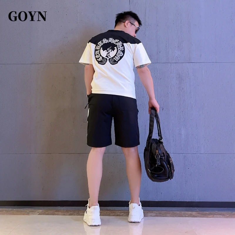 GOYN高级感潮牌男装撞色印花短袖套装夏季男士时尚运动休闲套装