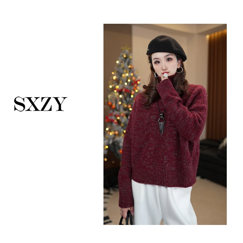‘SXZY’【罗曼尼】花圆领羊绒套衫女针织衫开衫