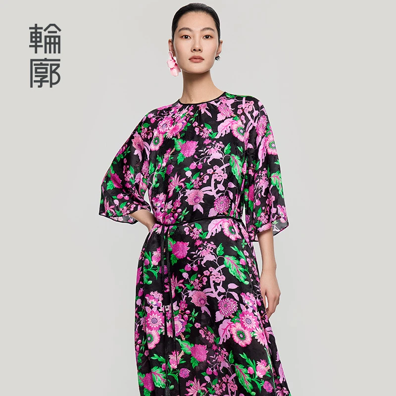 轮廓普罗旺斯L252Y033新中式印花连衣裙复古浪漫时尚百搭中长裙女