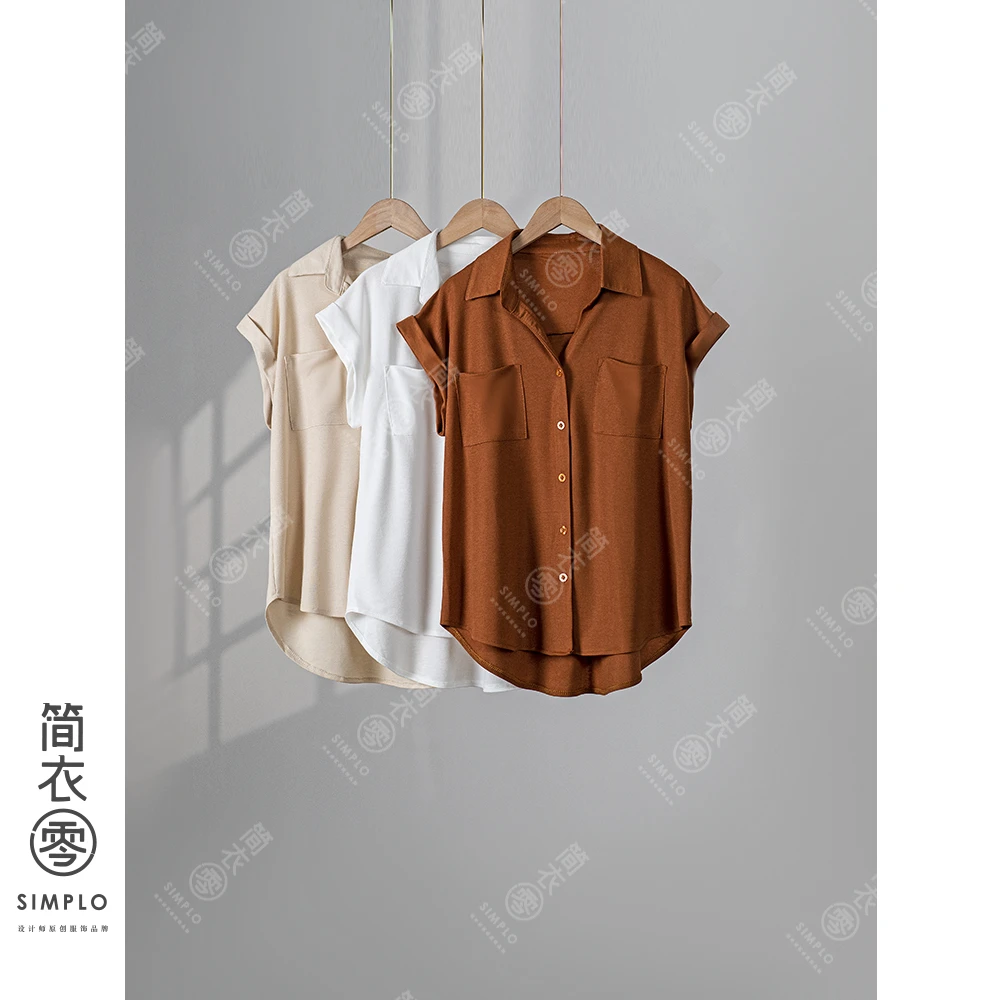 2025新款3308纯赫本风法式短袖衬衫上衣口袋款百搭衬衫
