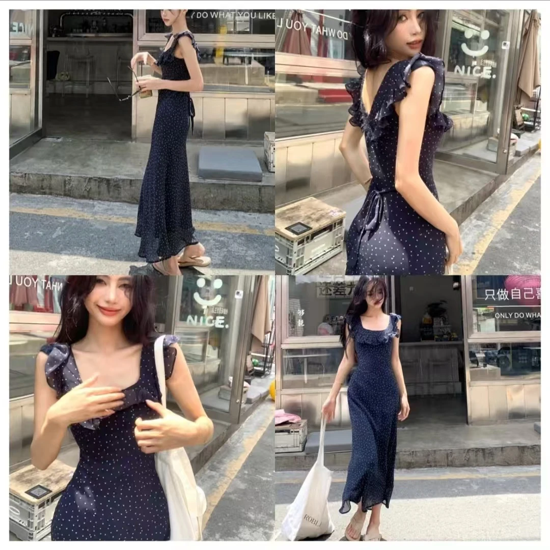 法式茶歇小飞袖波点连衣裙子女夏季2025新款高级感小个子气质长裙