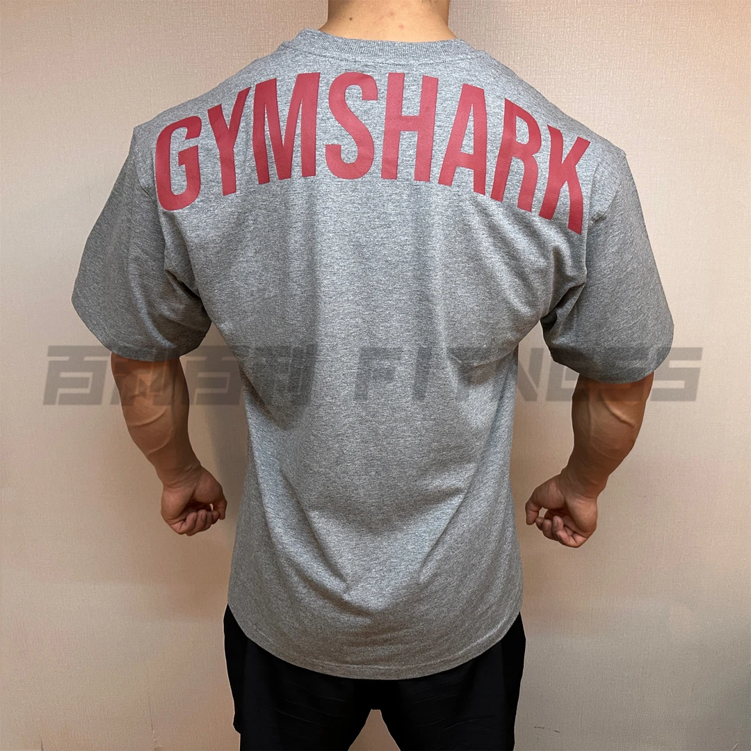 无敌2025 GYMSHARK POWER 鲨鱼男子字母轻薄运动弹力宽松短袖t恤